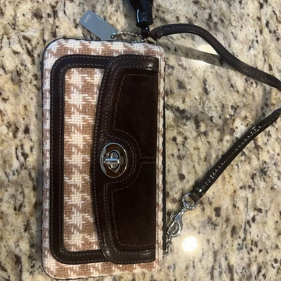 Brown and Cream Wristlet Wallet - Picture 1 of 4
